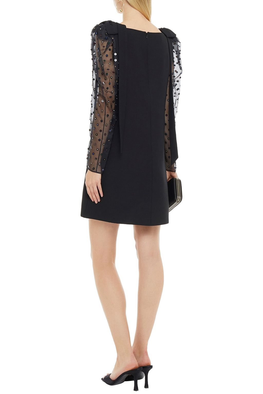 VALENTINO GARAVANI Embellished chiffon-paneled wool and silk-blend mini dress