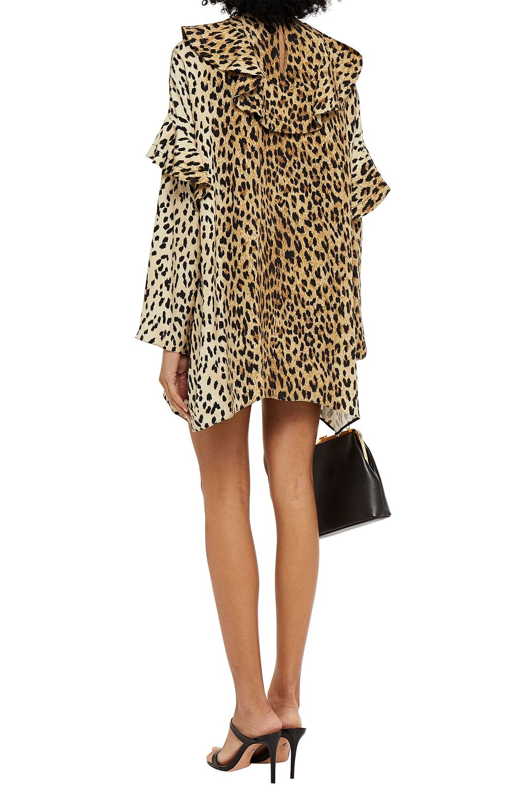VALENTINO GARAVANI Ruffled leopard-print silk crepe de chine mini dress