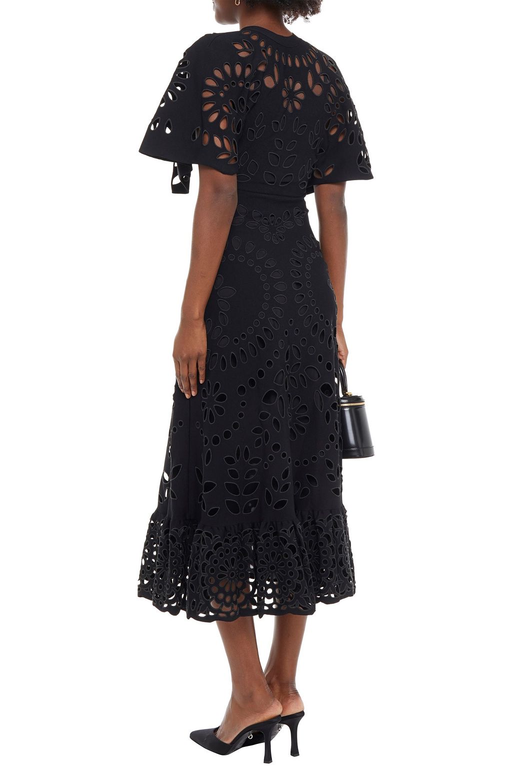 VALENTINO GARAVANI ケープ風 タイネック イギリス刺繍入り ミディワンピース
