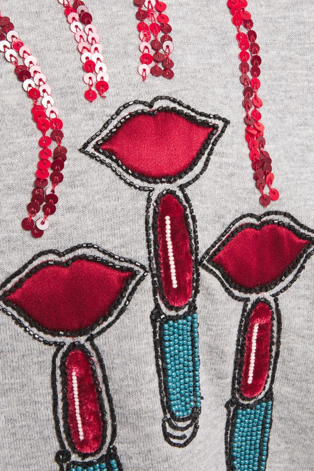 VALENTINO GARAVANI Embellished mélange French cotton-blend terry top