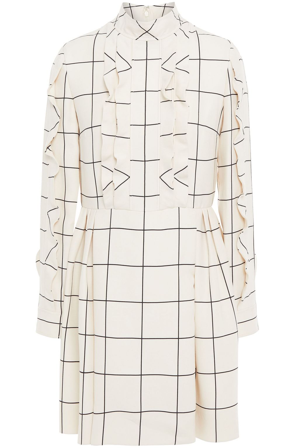 VALENTINO GARAVANI Ruffled checked wool and silk-blend crepe mini dress ...