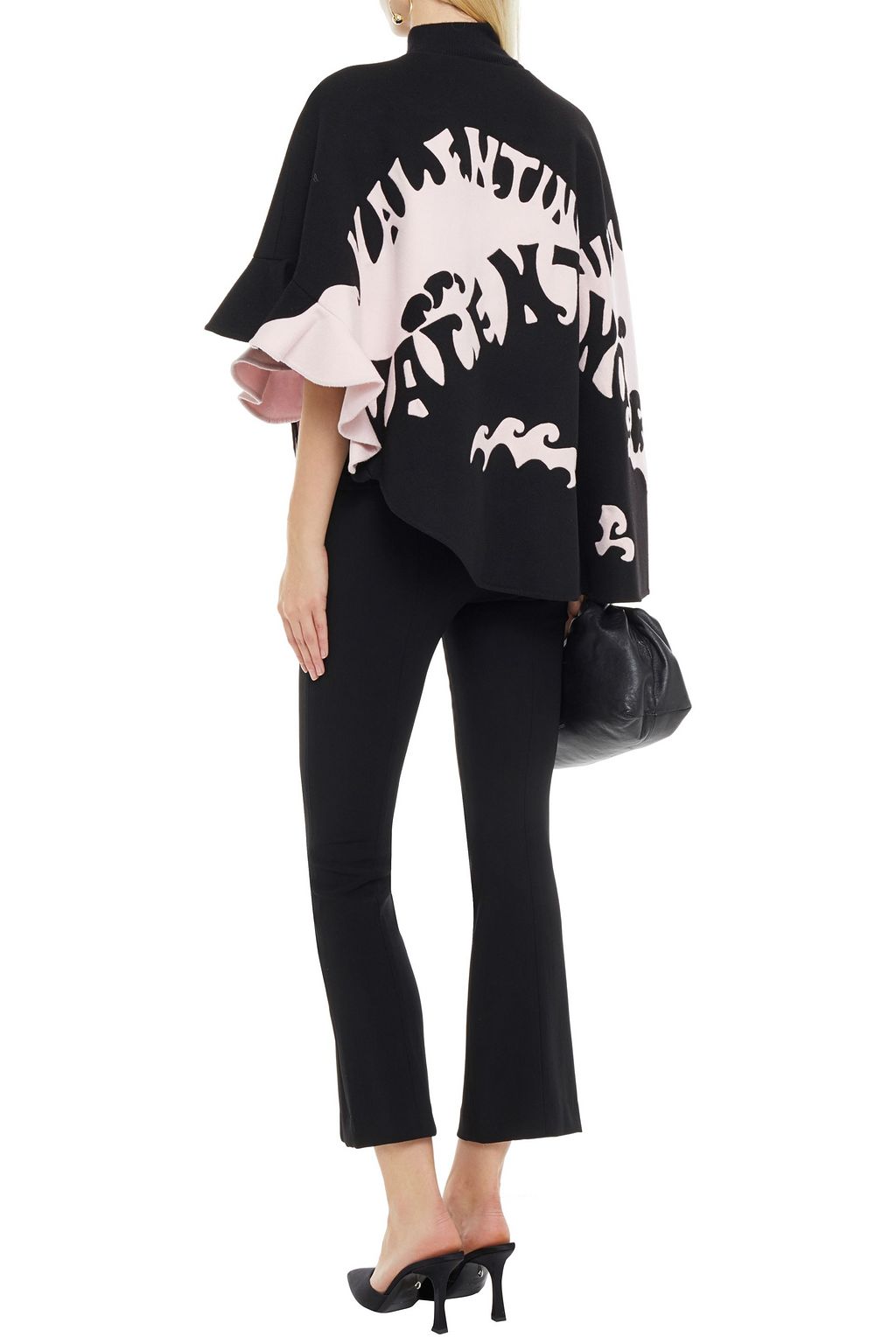 VALENTINO GARAVANI Leather-trimmed wool and cashmere-blend jacquard cape