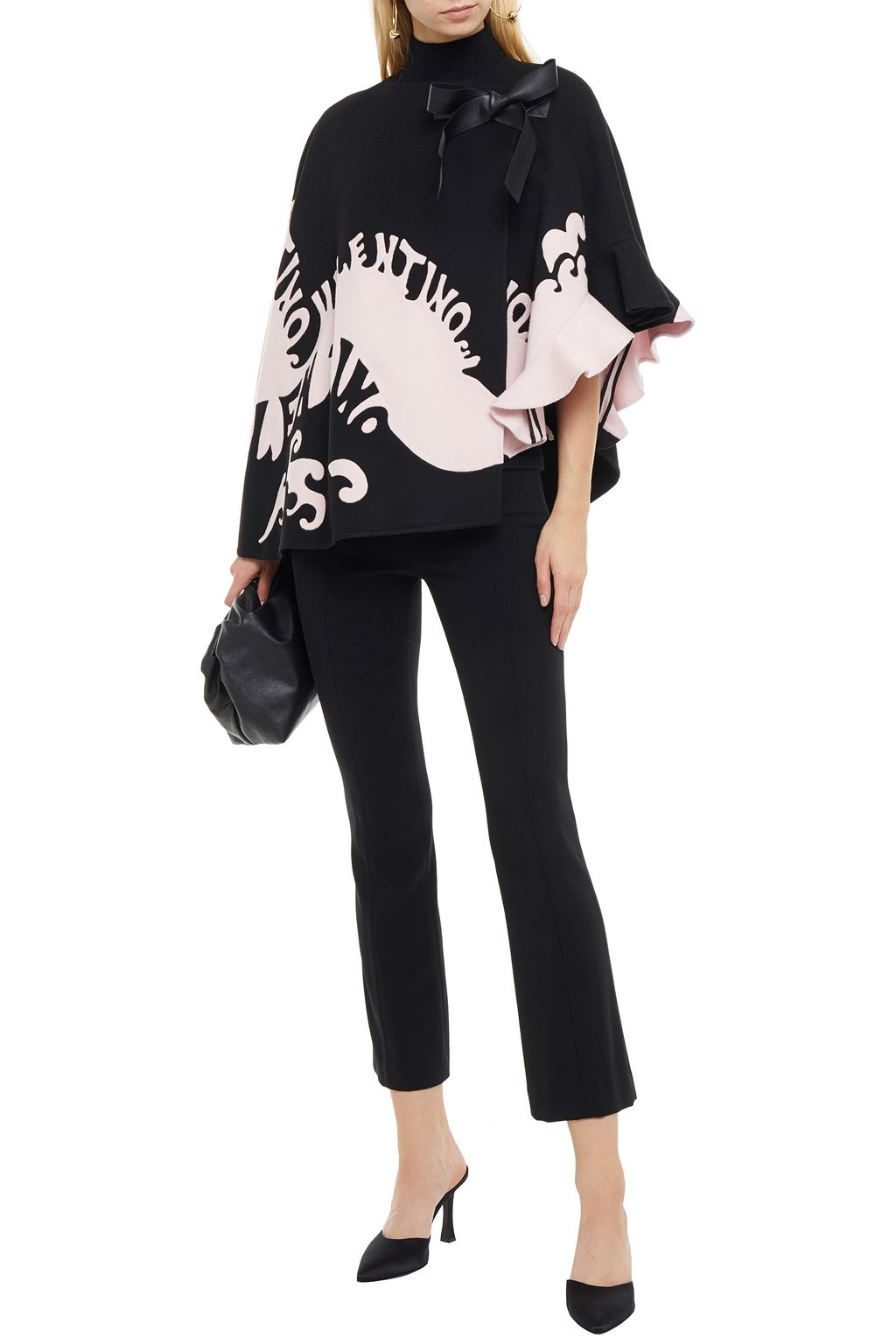 VALENTINO GARAVANI Leather-trimmed wool and cashmere-blend jacquard cape
