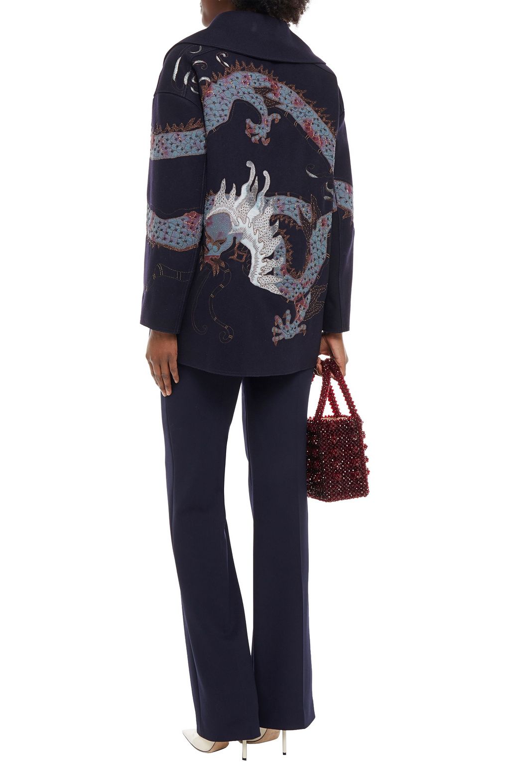 VALENTINO GARAVANI Metallic-trimmed embellished wool-felt coat