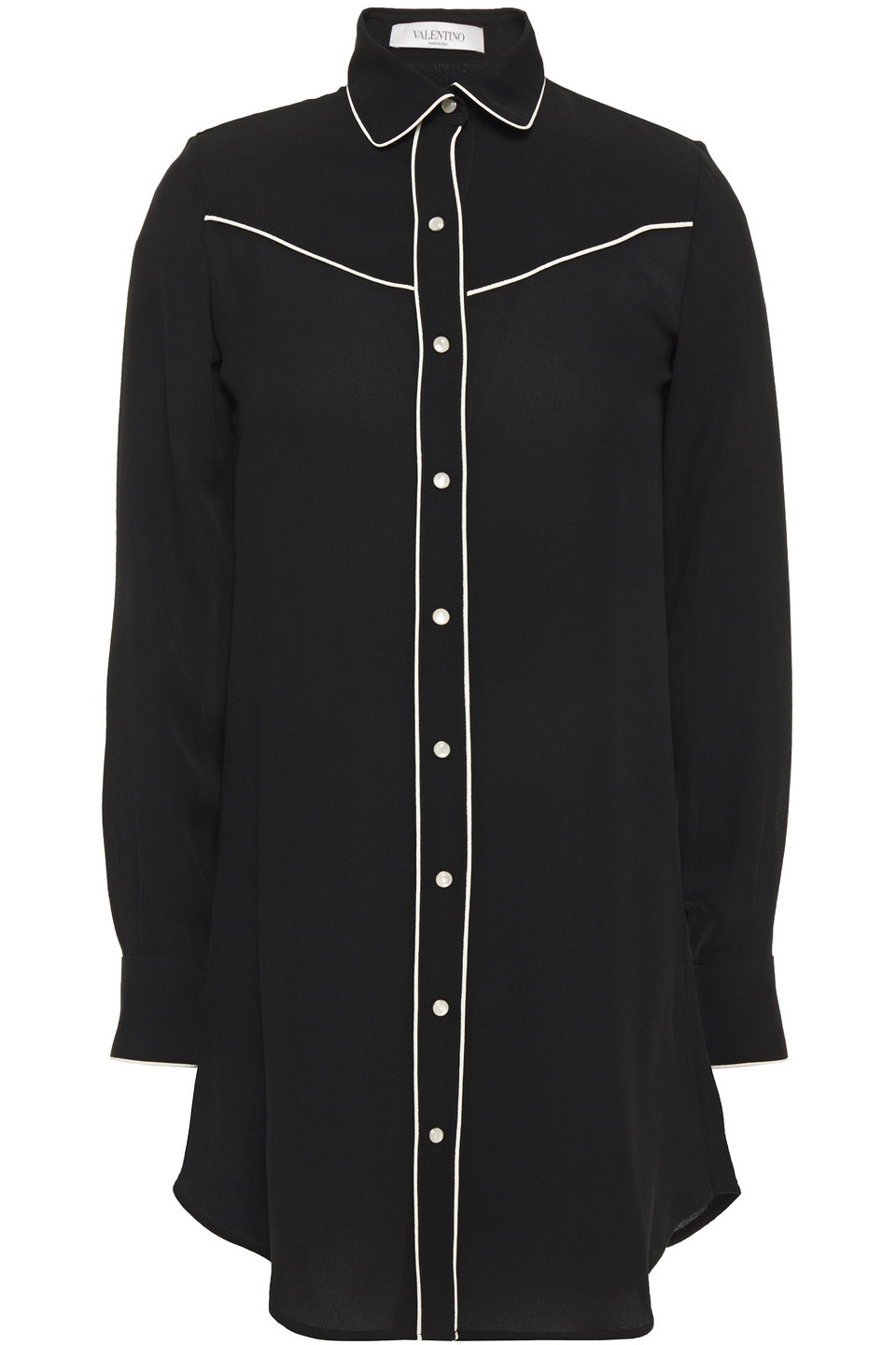 Valentino Woman Piped Silk-crepe Shirt Black Size 2