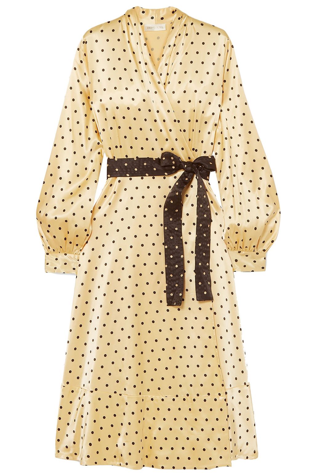 polka dot midi wrap dress