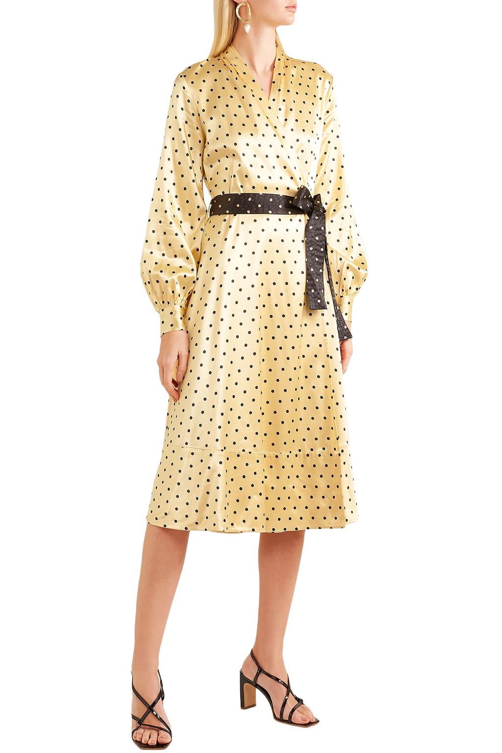polka dot midi wrap dress