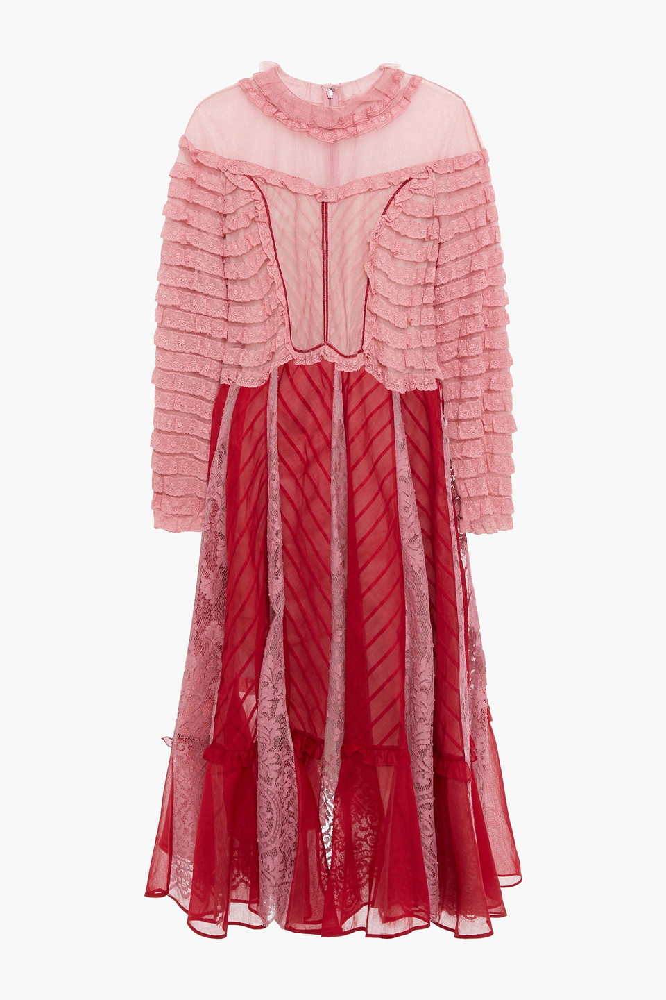 Valentino Woman Ruffle-trimmed Lace Tulle And Cotton-gauze Dress Pink Size 42