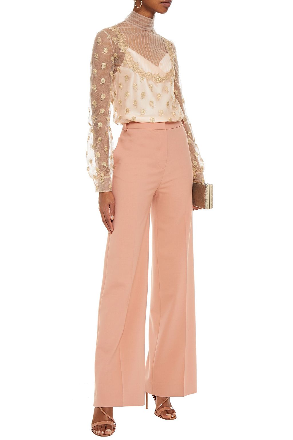 VALENTINO GARAVANI Pintucked metallic fil coupé tulle blouse