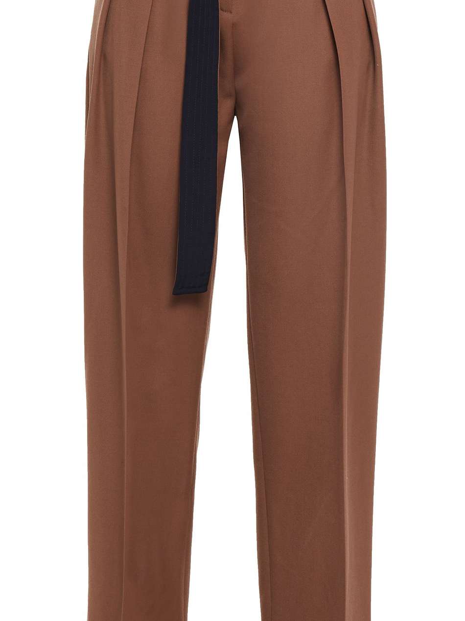 belted wool-twill tapered pants
