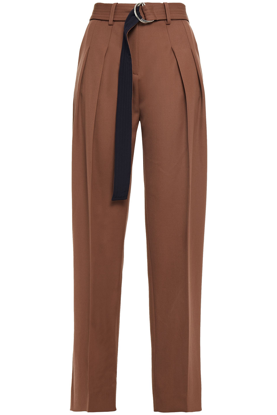 Victoria Beckham Belted Wool-twill Tapered Pants In Brown