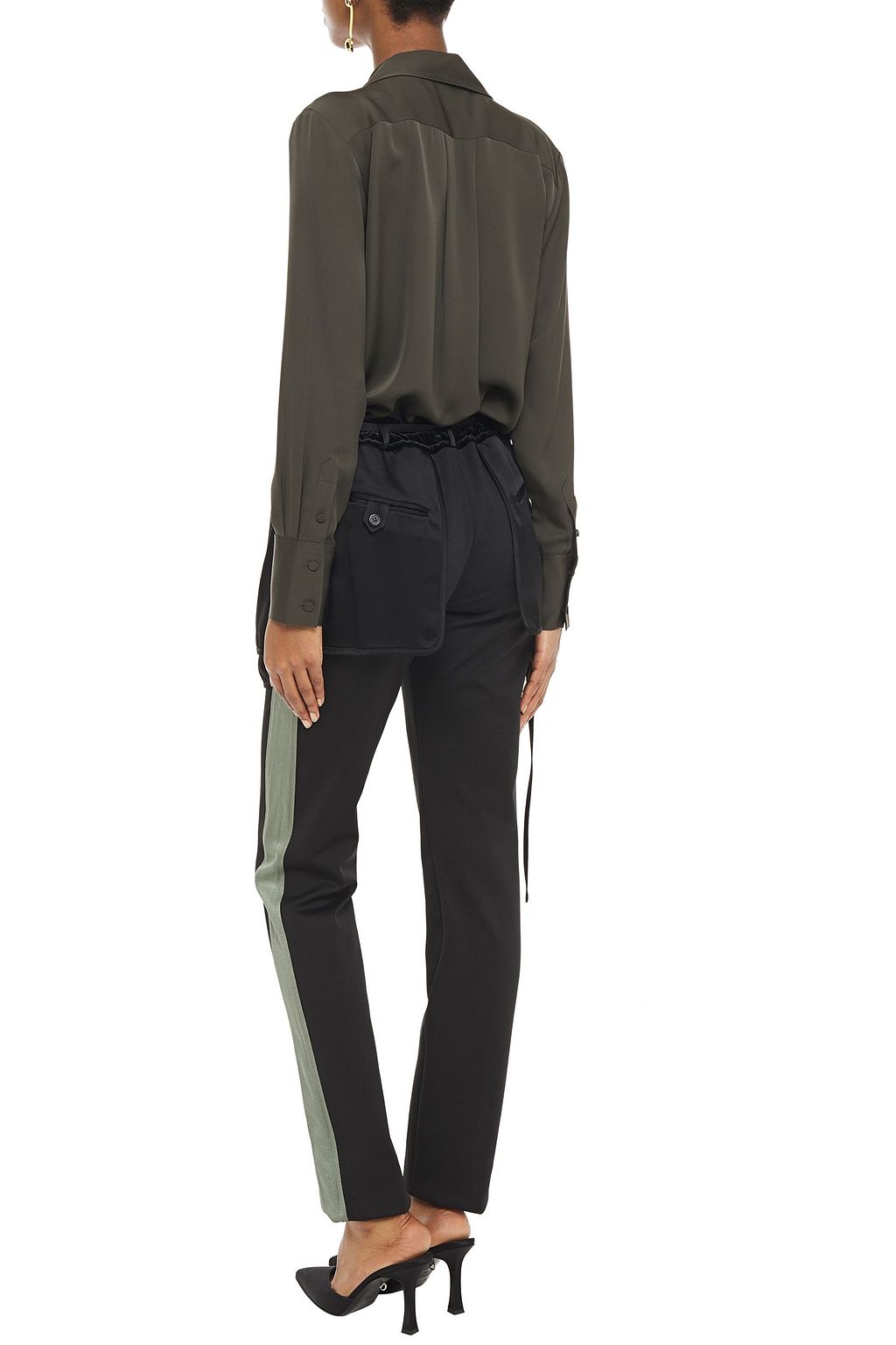VALENTINO GARAVANI Velvet-trimmed satin-crepe slim-leg pants