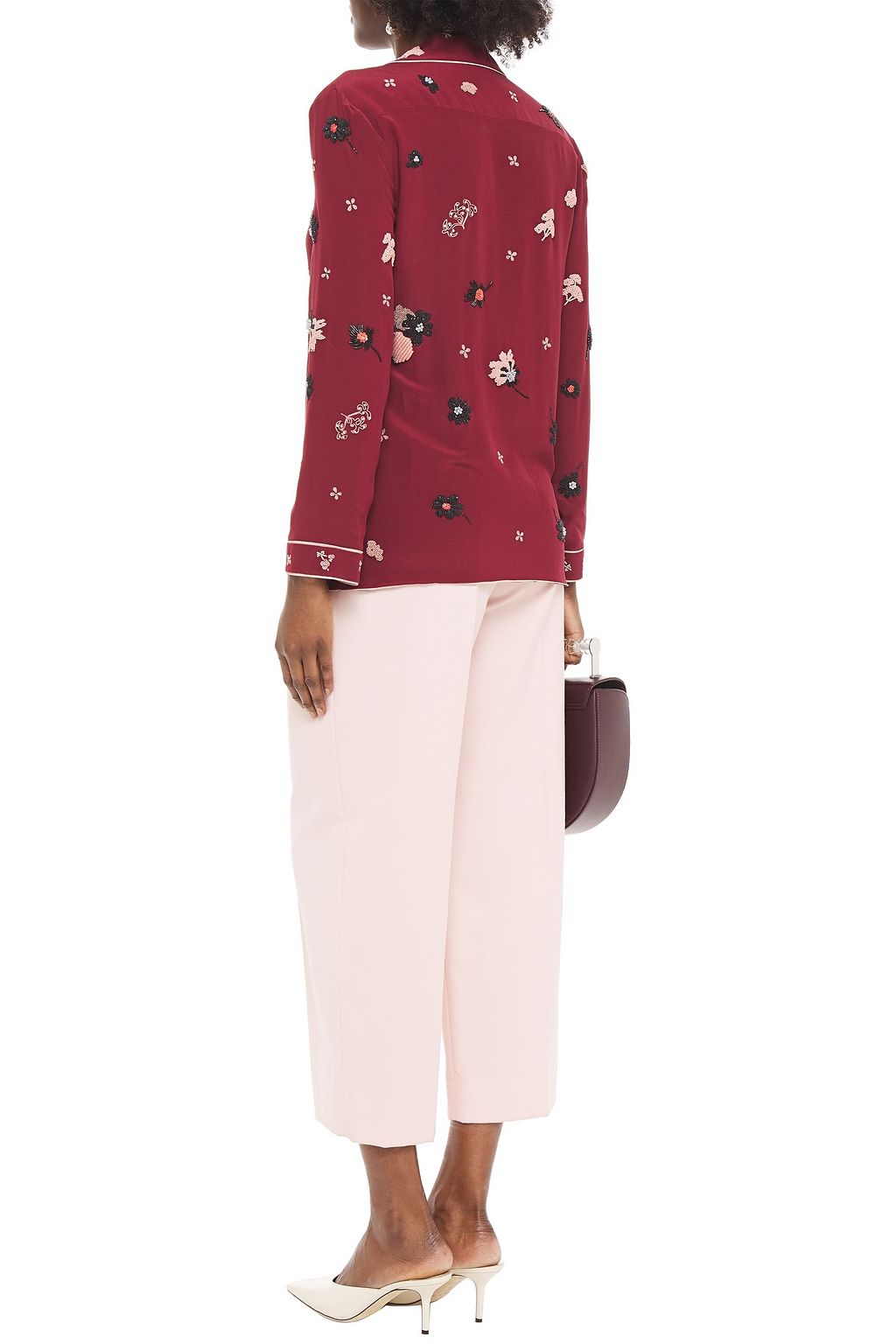VALENTINO GARAVANI Embellished silk crepe de chine shirt