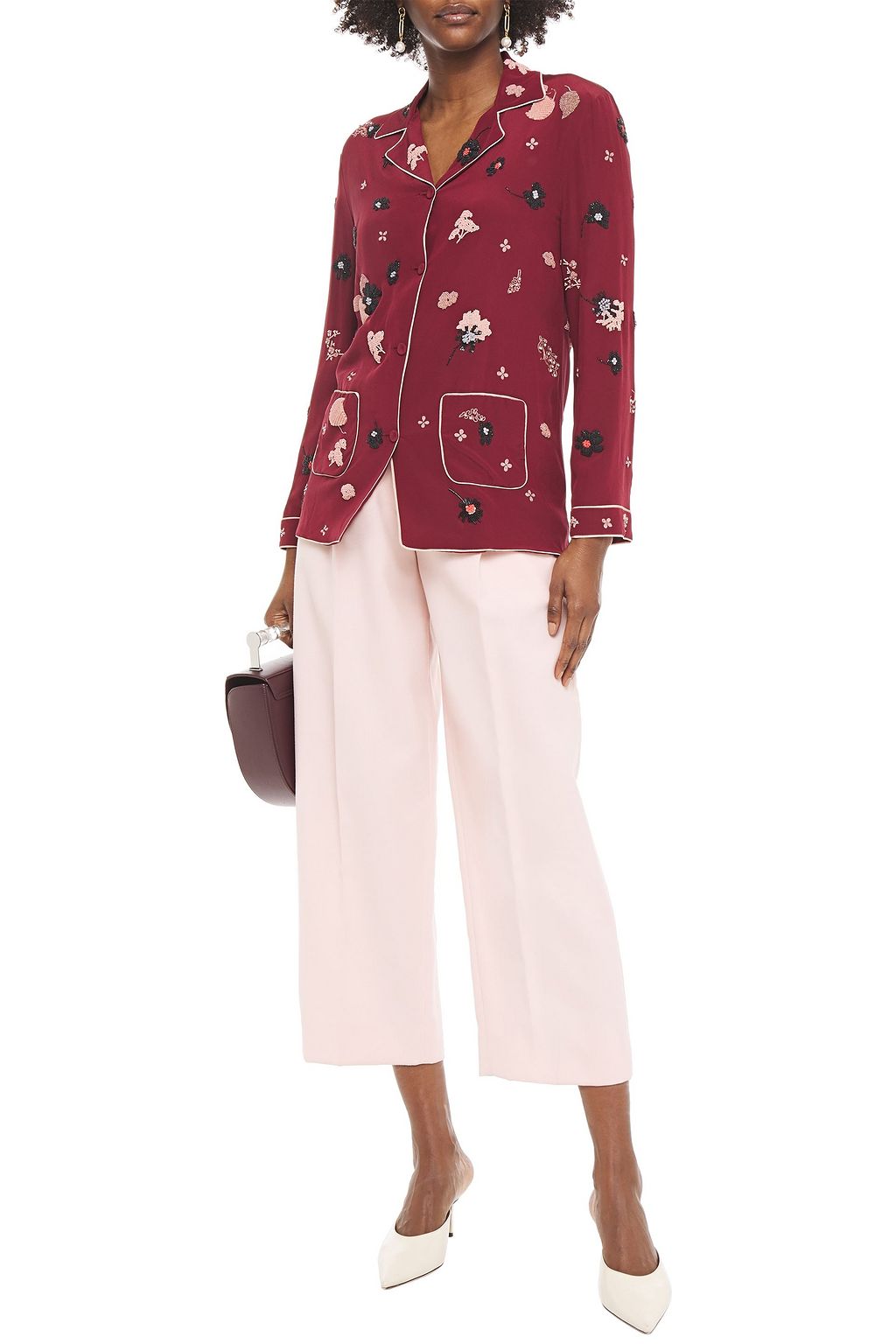 VALENTINO GARAVANI Embellished silk crepe de chine shirt