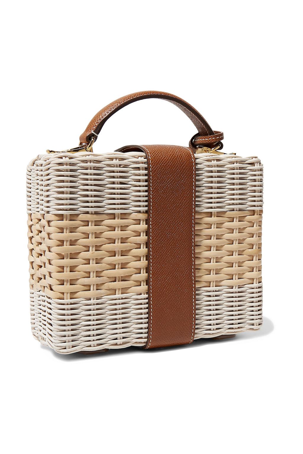 MARK CROSS Harley textured leather-trimmed two-tone rattan shoulder bag