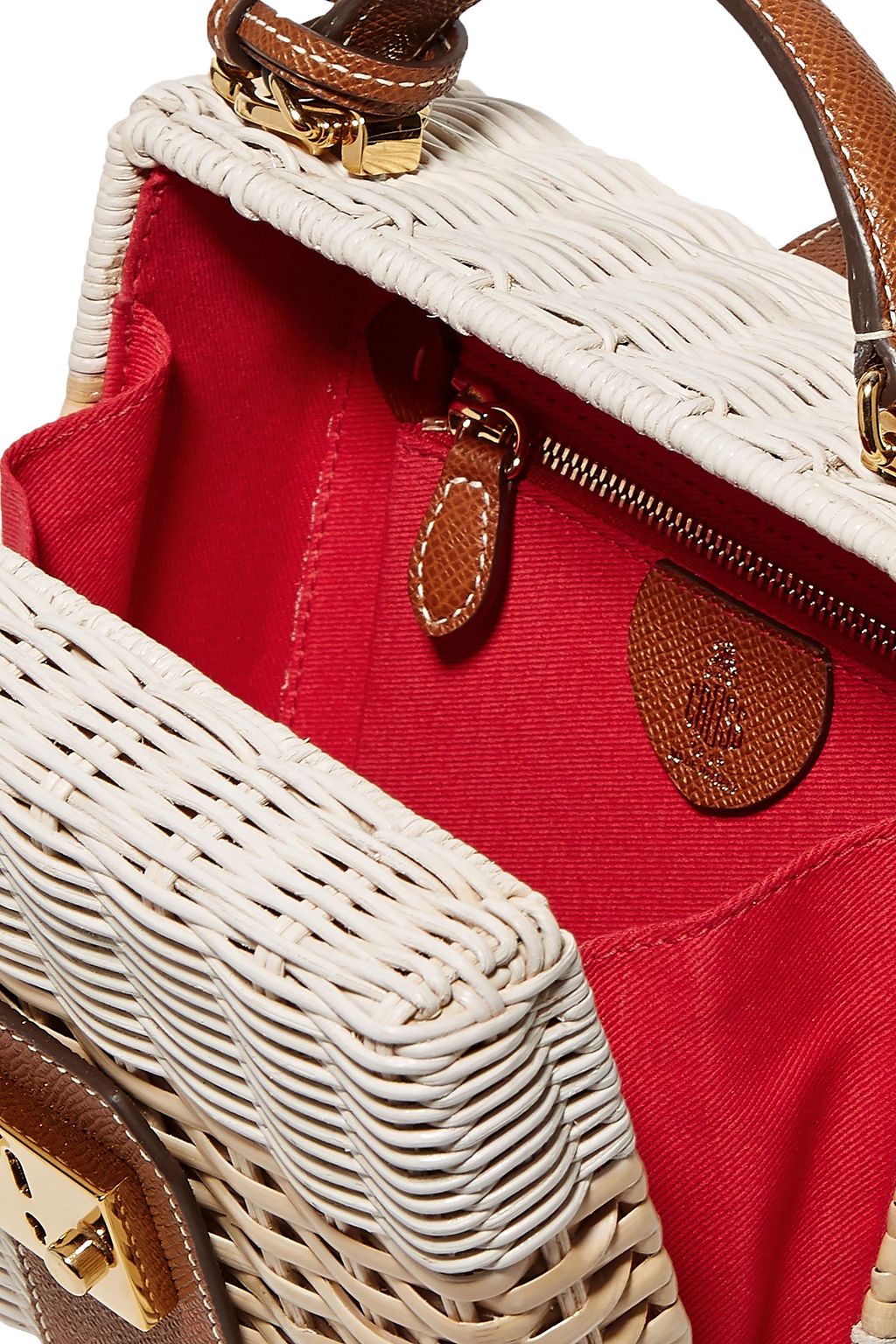 MARK CROSS Harley textured leather-trimmed two-tone rattan shoulder bag