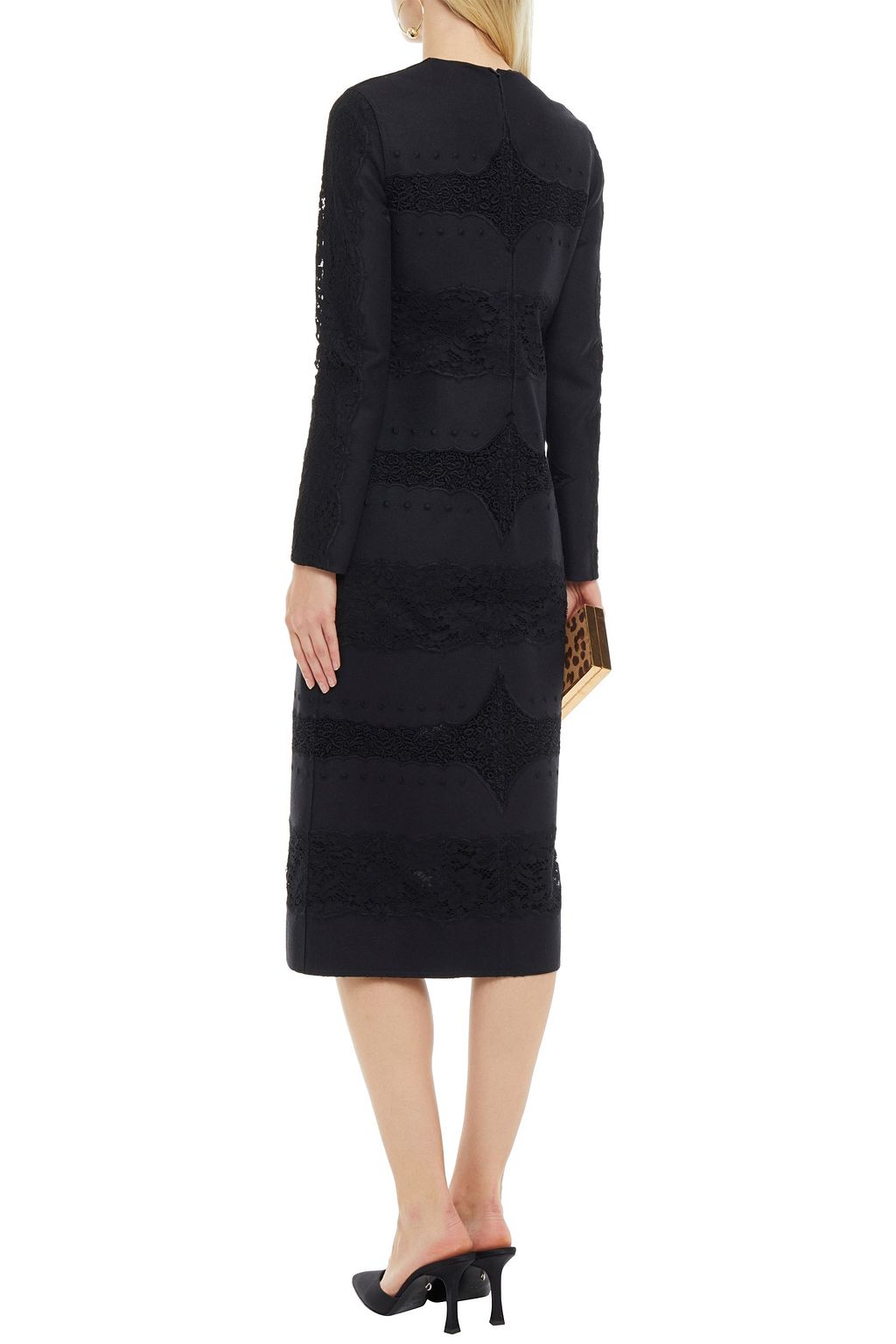 VALENTINO GARAVANI Lace-paneled wool-blend dress