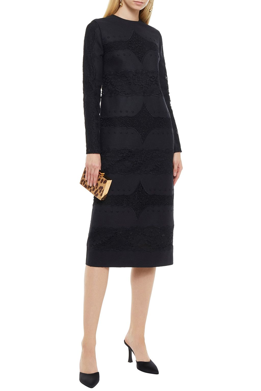VALENTINO GARAVANI Lace-paneled wool-blend dress