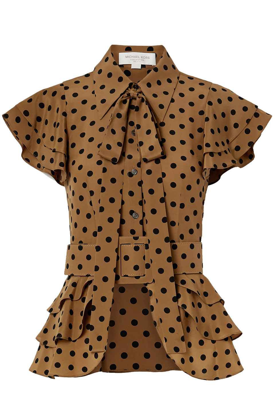 Michael Kors Collection Pussy-bow ruffled polka-dot silk-crepe top