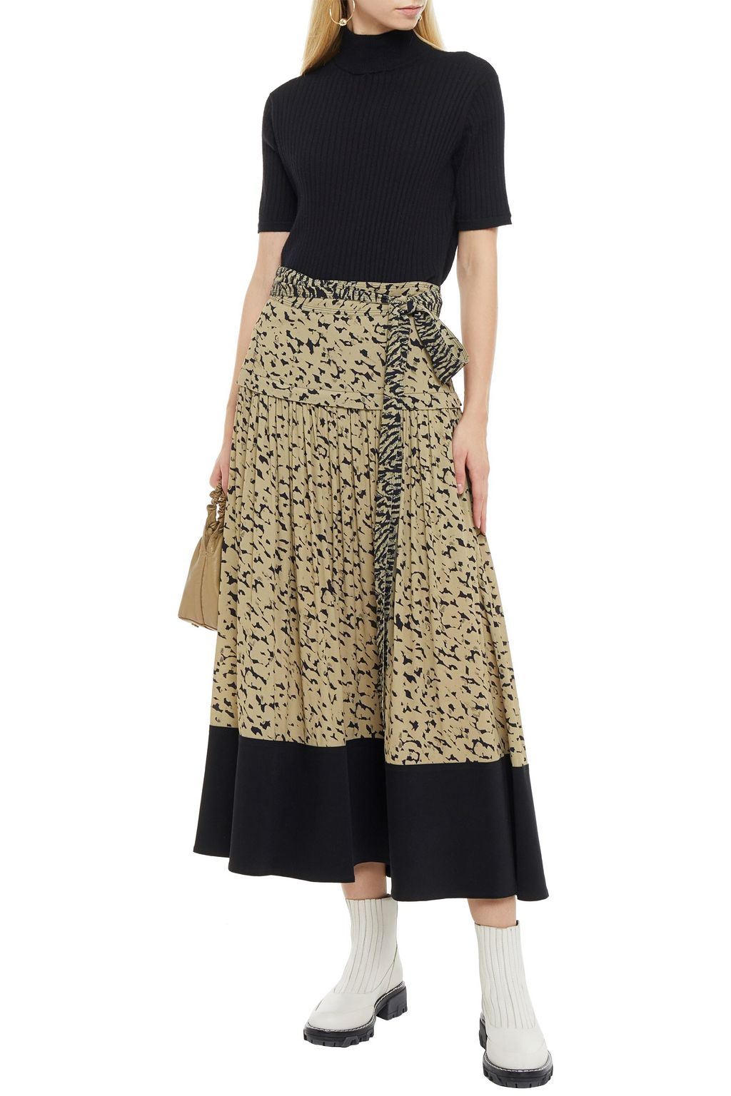 PROENZA SCHOULER Twill-paneled printed crepe midi skirt