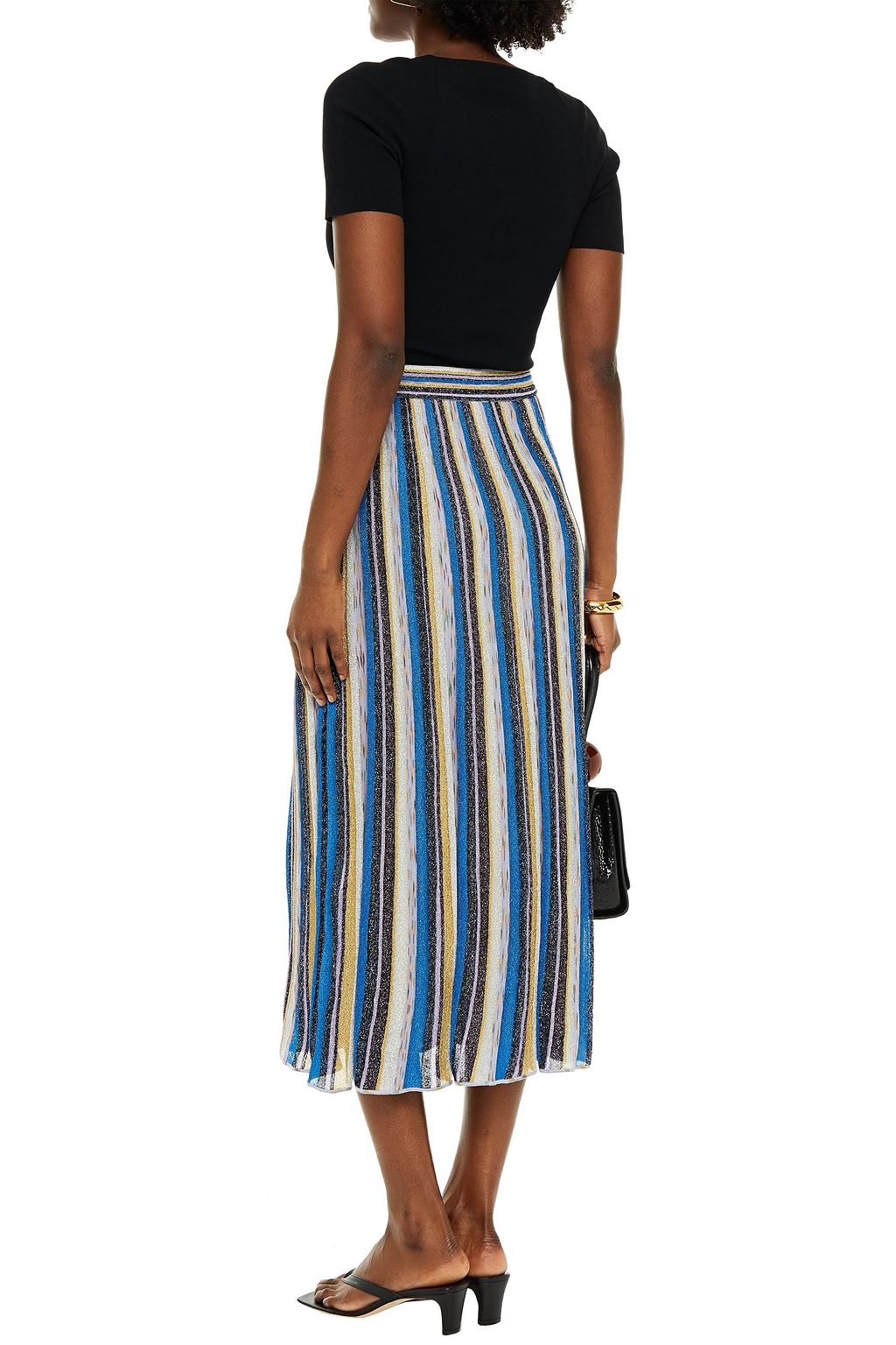 M MISSONI Pleated metallic striped knitted midi skirt