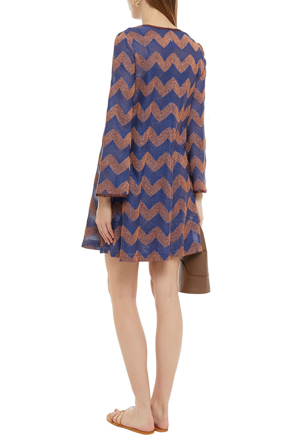 M MISSONI Striped metallic crochet-knit mini dress