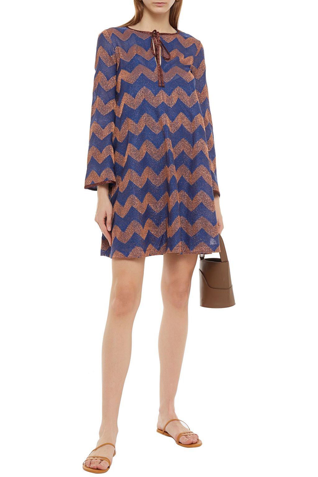 M MISSONI Striped metallic crochet-knit mini dress