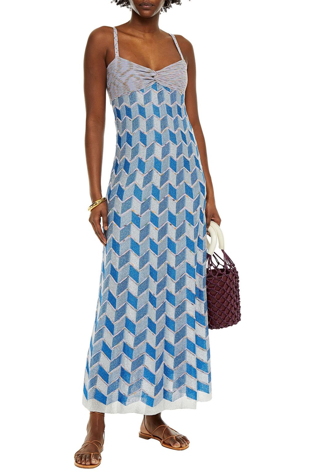 M MISSONI Twist-front metallic crochet-knit maxi dress