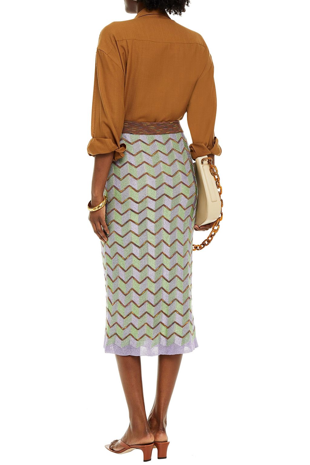 M MISSONI Metallic striped crochet-knit midi skirt