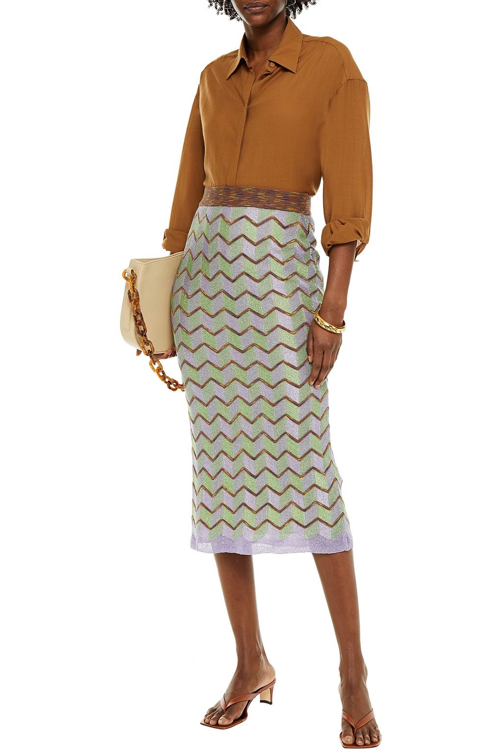 M MISSONI Metallic striped crochet-knit midi skirt