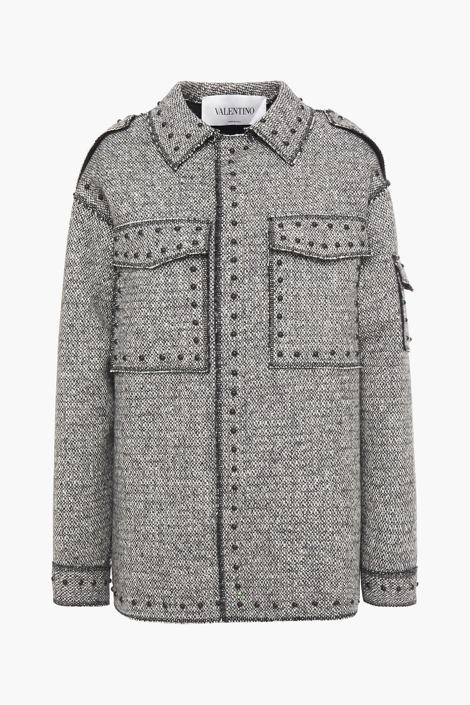 Valentino Woman Studded Wool-tweed Jacket Black Size 38