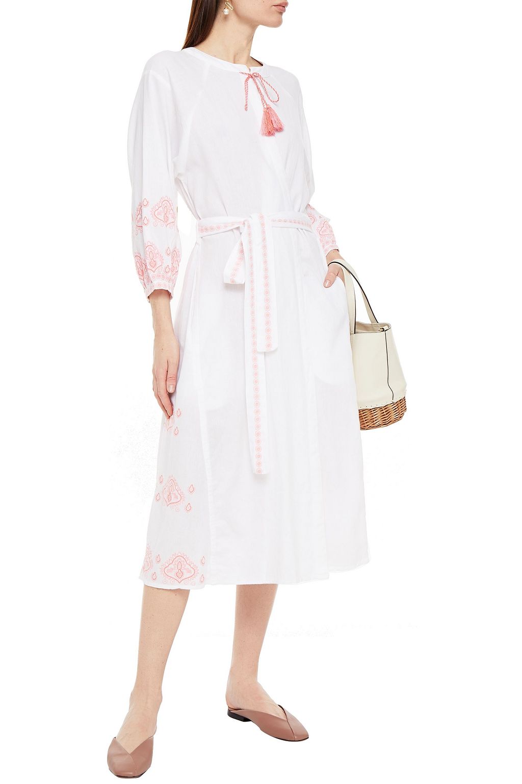 MELISSA ODABASH Audrey embroidered cotton-voile midi dress