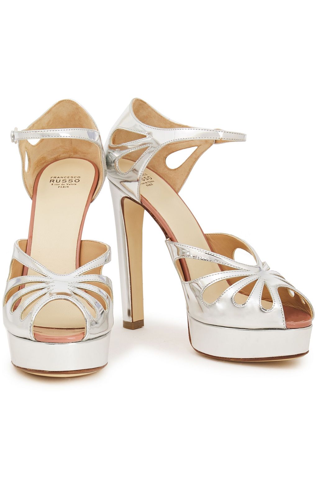 FRANCESCO RUSSO Cutout mirrored-leather sandals