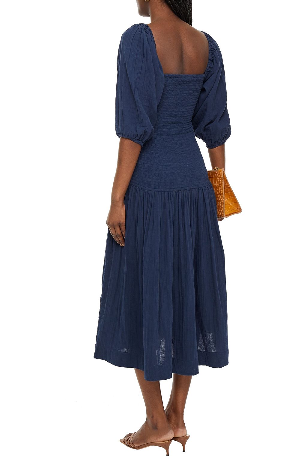 RHODE Harper smocked cotton-gauze midi dress