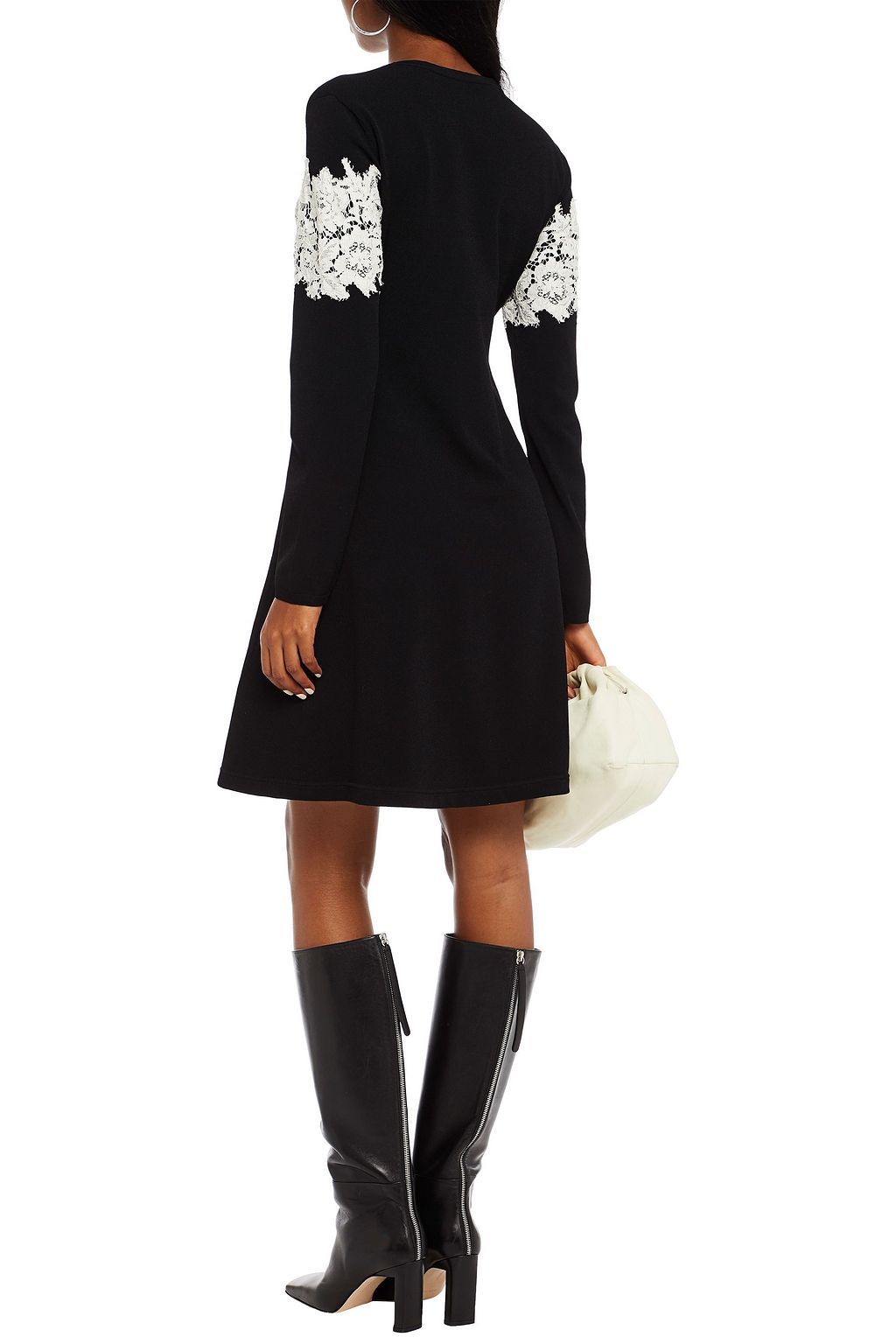 VALENTINO GARAVANI Lace-paneled stretch-knit mini dress
