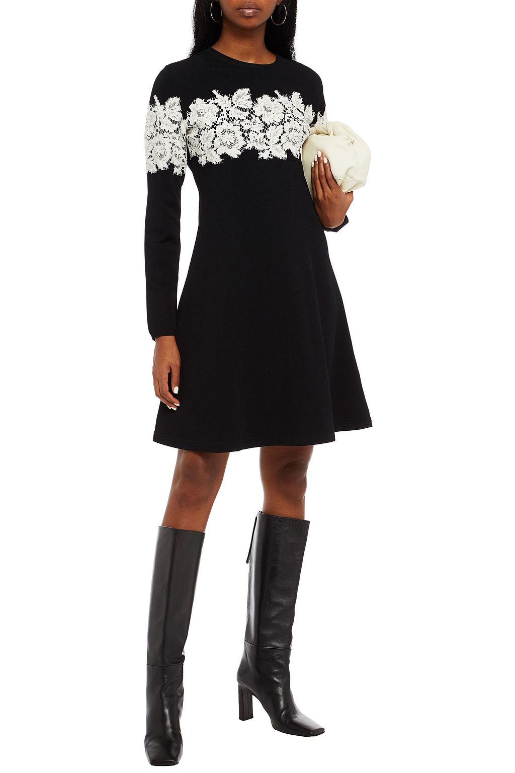 VALENTINO GARAVANI Lace-paneled stretch-knit mini dress