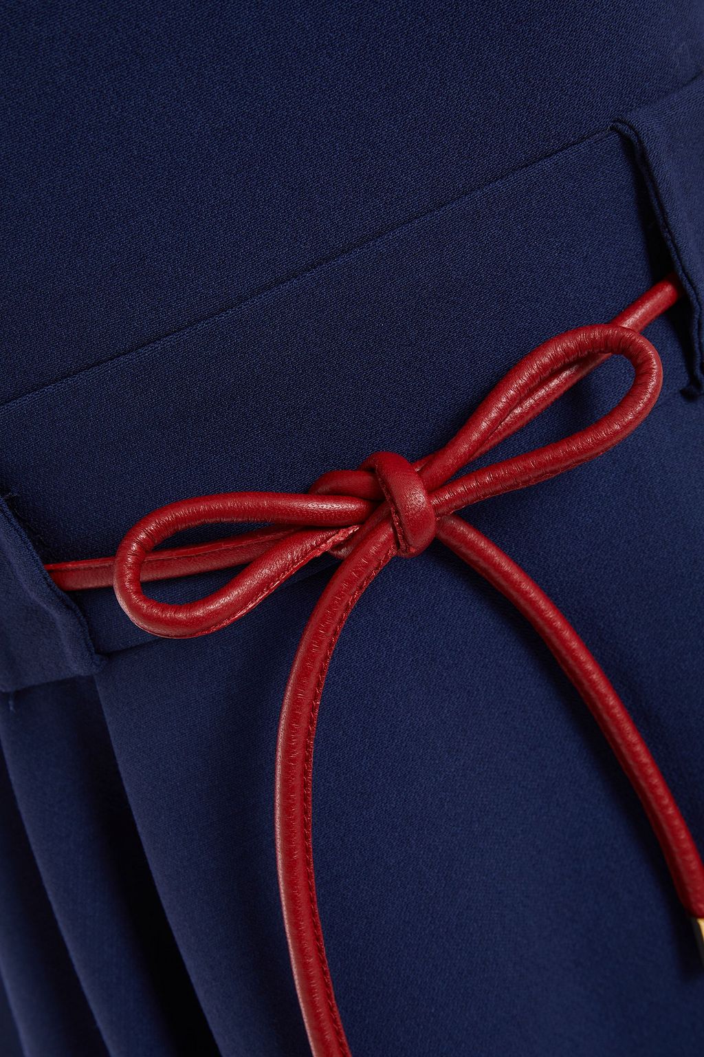 VALENTINO GARAVANI Leather-trimmed pleated wool-crepe dress