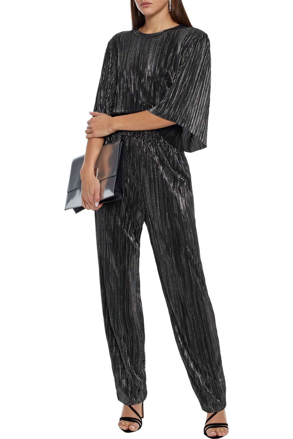 IRO Chimbote metallic plissé-satin jumpsuit