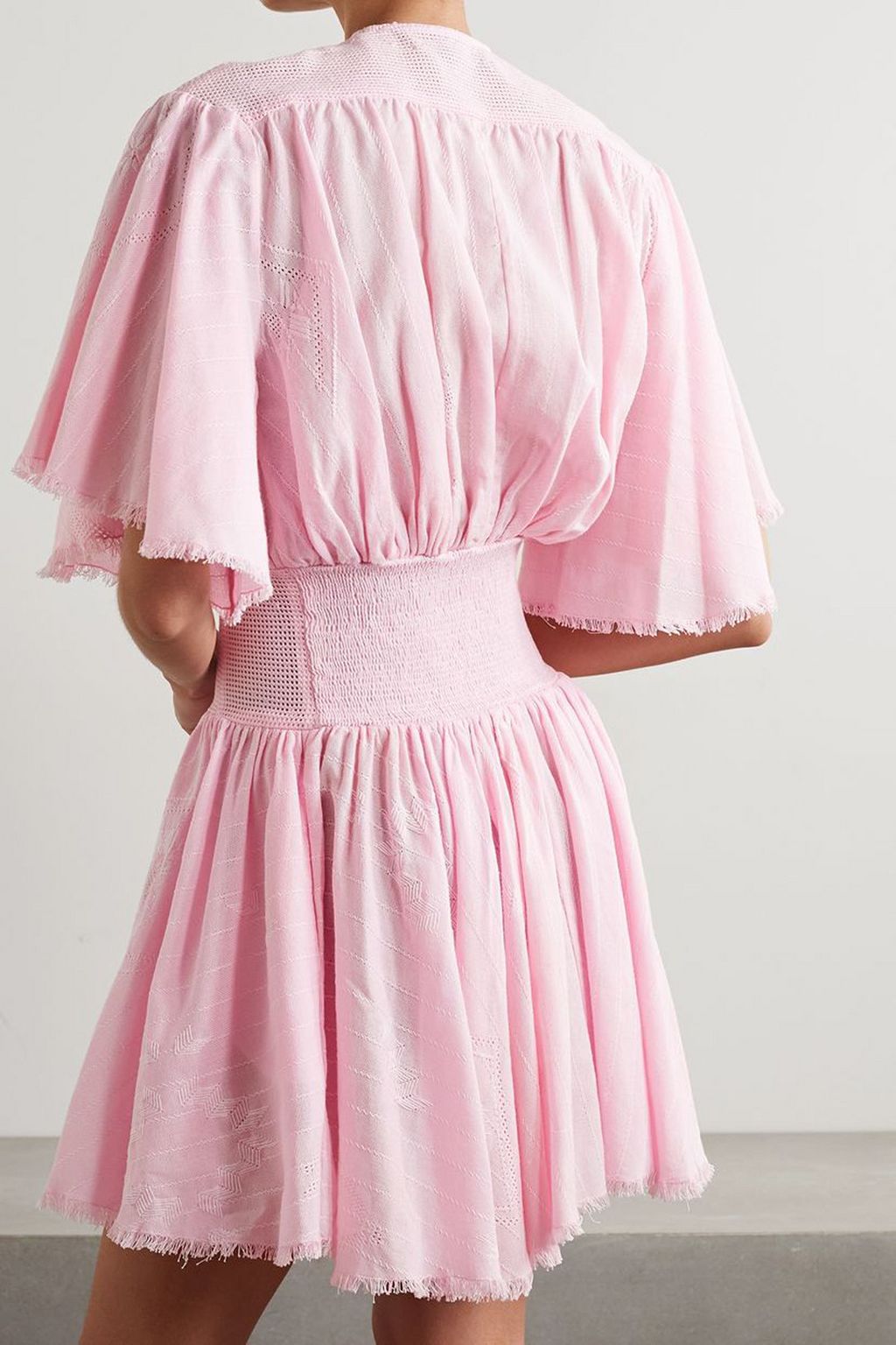 RUE MARISCAL Mesh-paneled embroidered cotton mini dress
