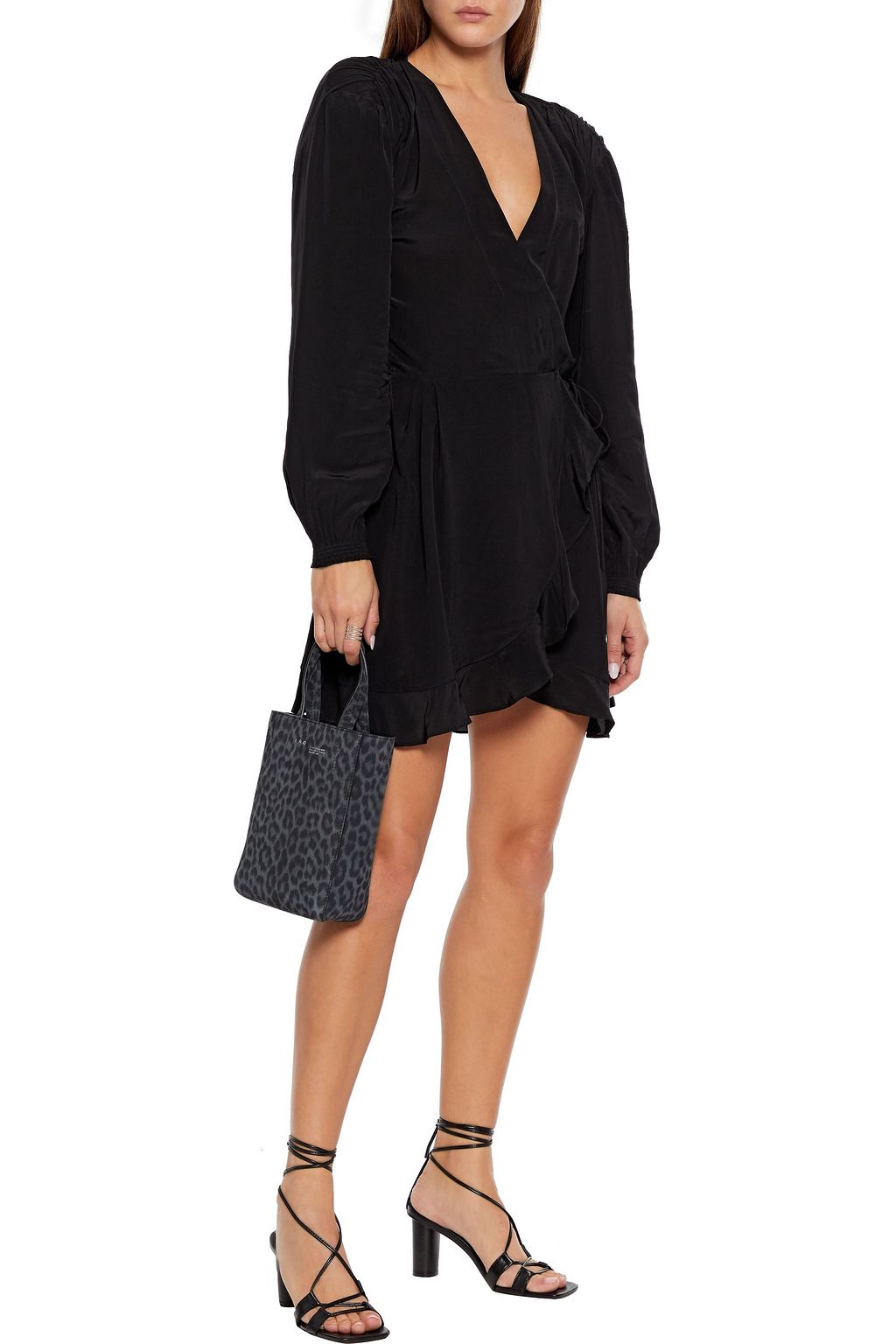 IRO Bloomy ruffled crepe de chine mini wrap dress