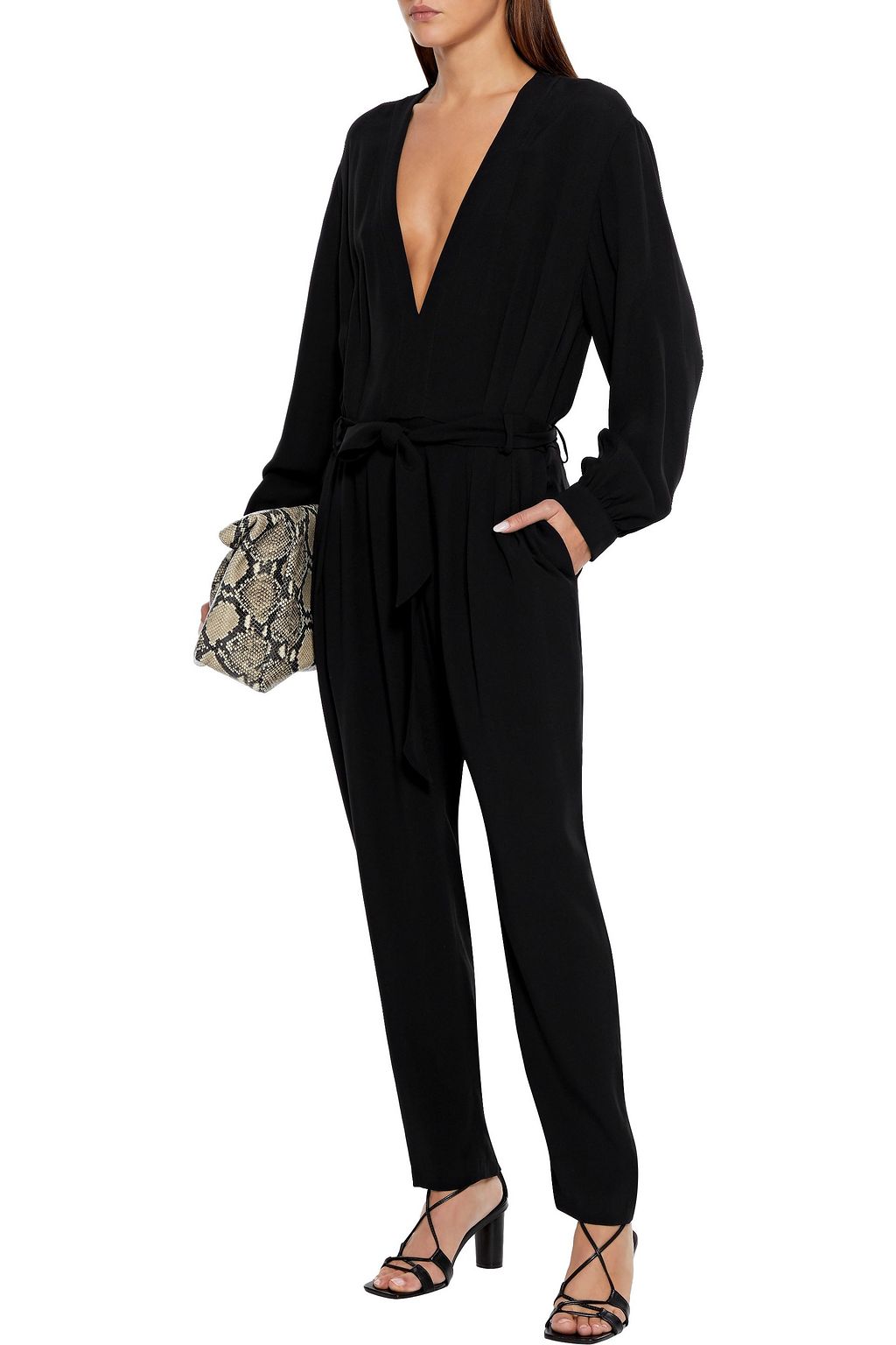 IRO Julliaca belted pleated crepe jumpsuit