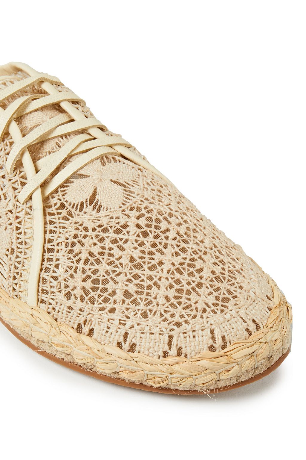 ZIMMERMANN Leather-trimmed crocheted cotton espadrilles