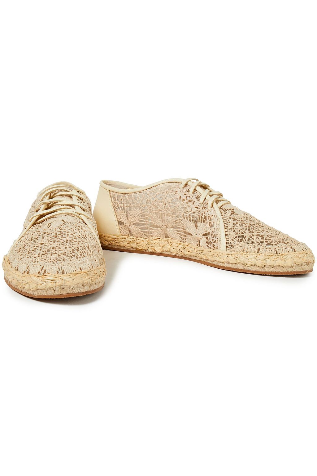 ZIMMERMANN Leather-trimmed crocheted cotton espadrilles