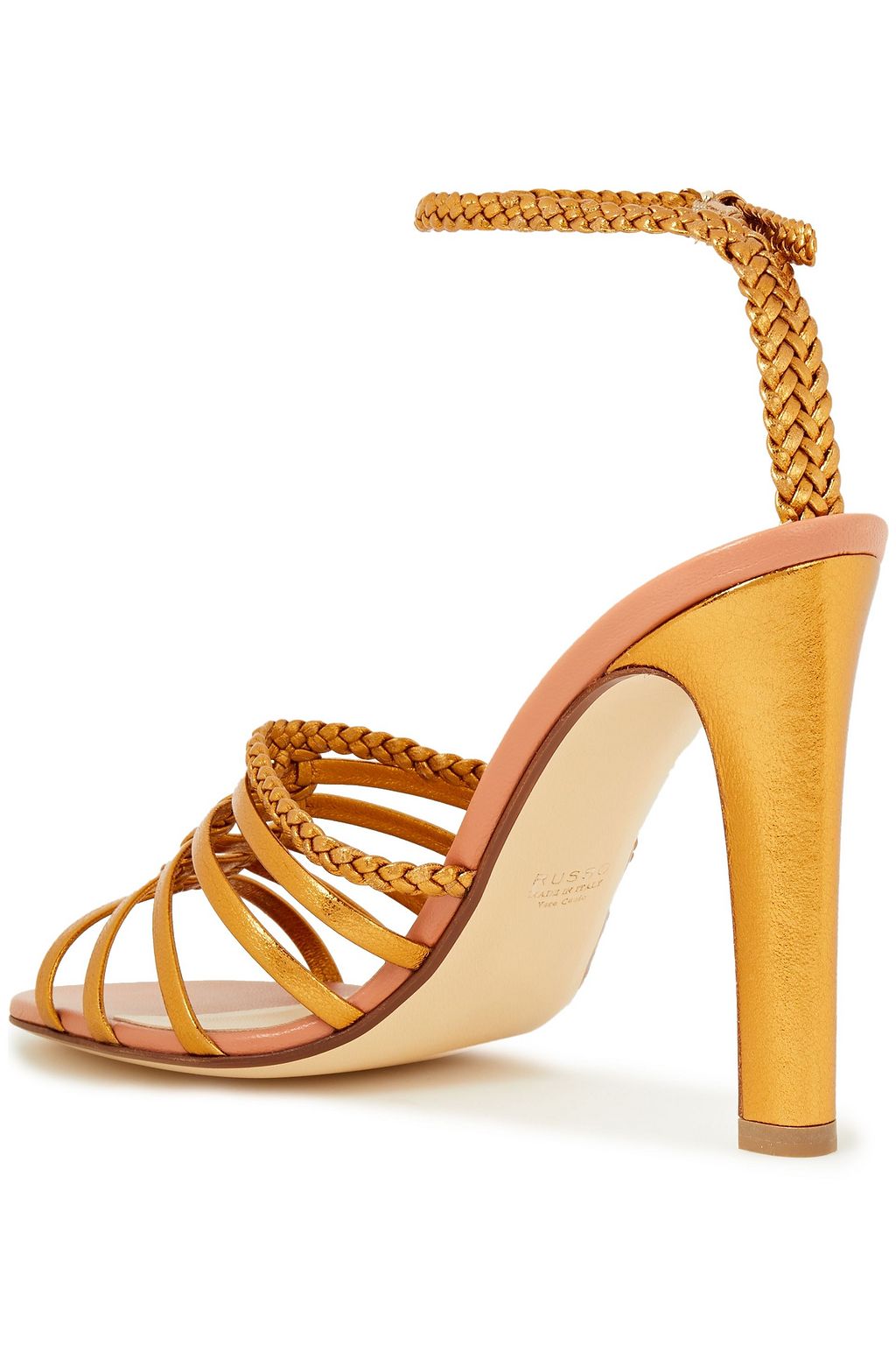 FRANCESCO RUSSO Braid-trimmed metallic leather sandals