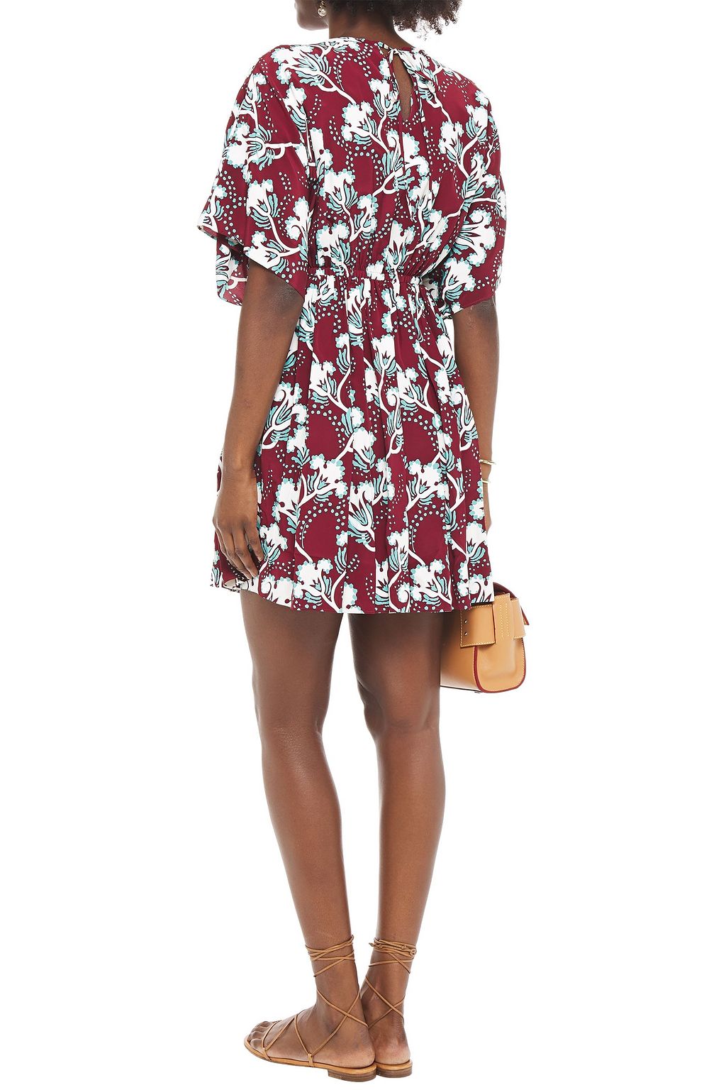 VALENTINO GARAVANI Gathered printed silk-satin mini dress