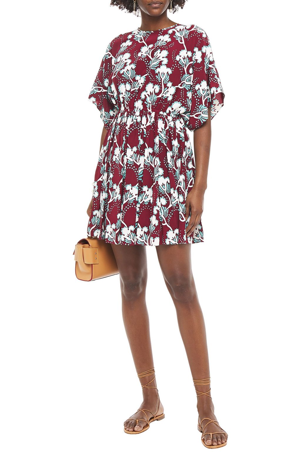 VALENTINO GARAVANI Gathered printed silk-satin mini dress