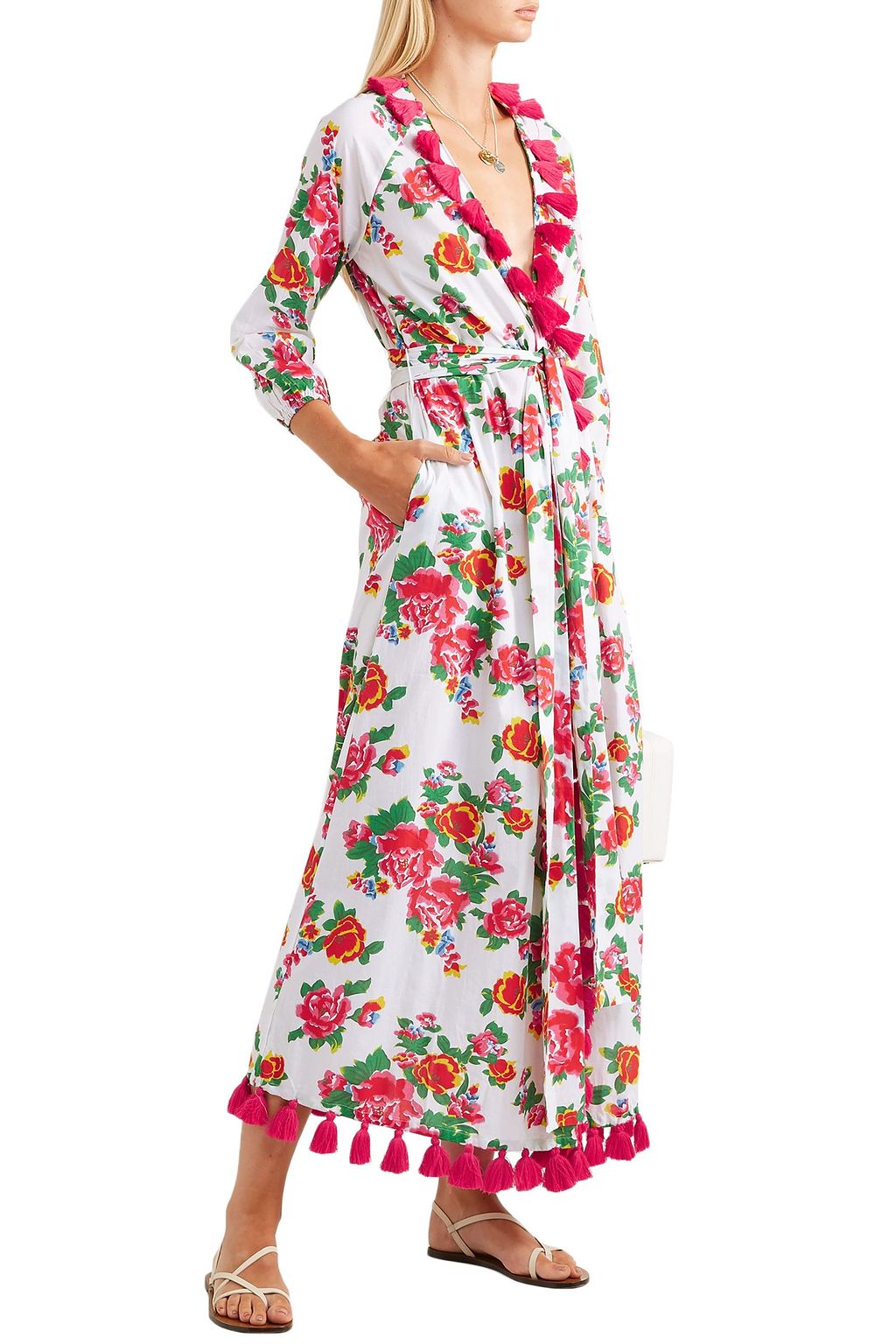 RHODE Lena tassel-trimmed floral-print cotton-voile maxi wrap dress