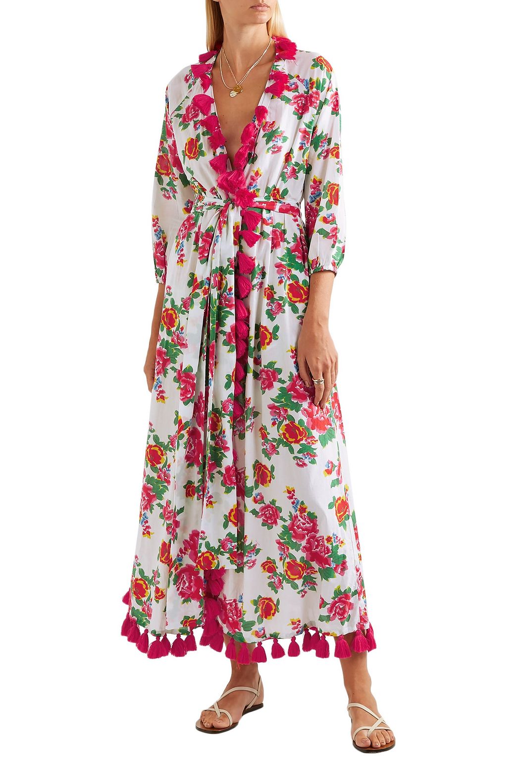 RHODE Lena tassel-trimmed floral-print cotton-voile maxi wrap dress