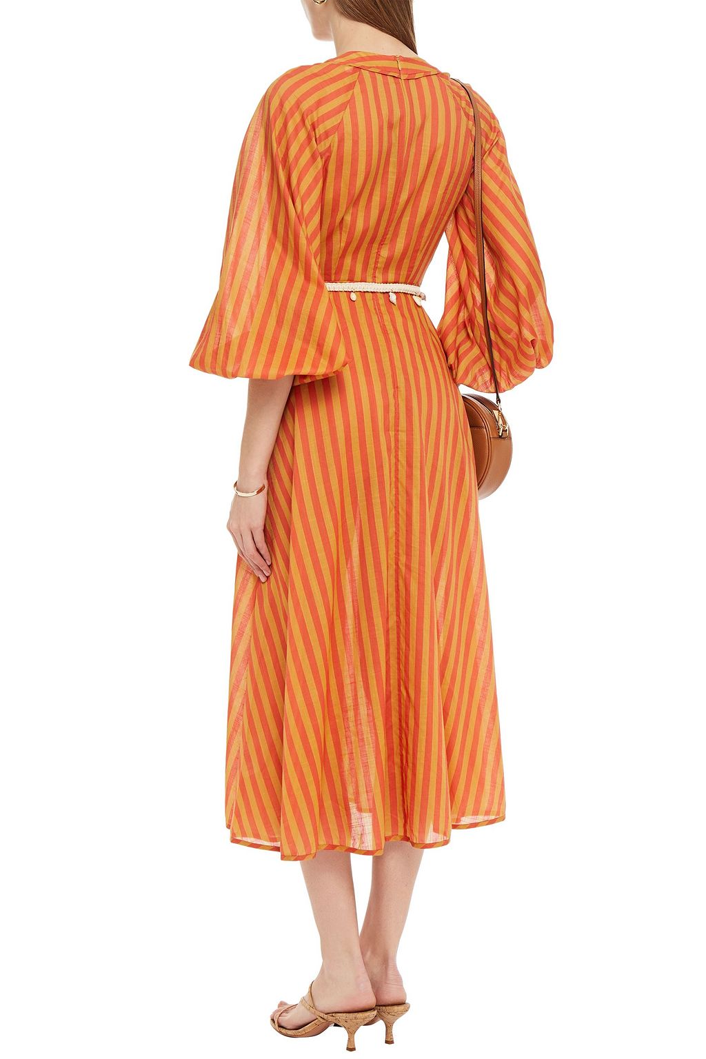 ZIMMERMANN Edie belted striped cotton-voile midi dress