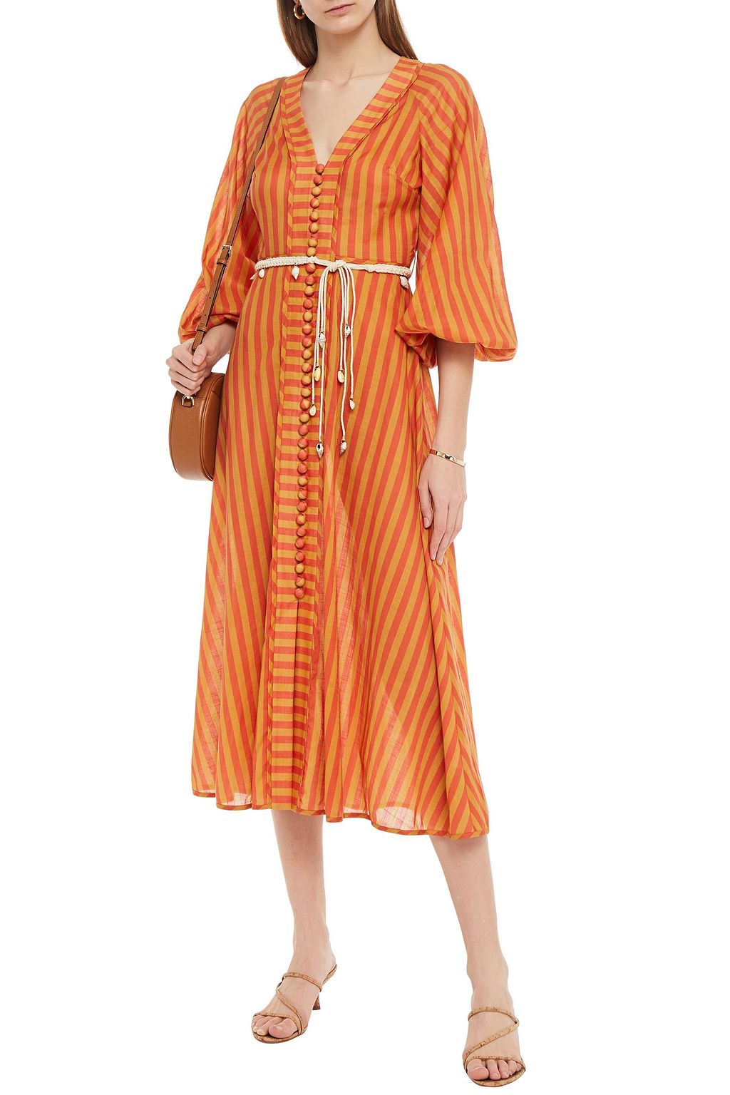 ZIMMERMANN Edie belted striped cotton-voile midi dress